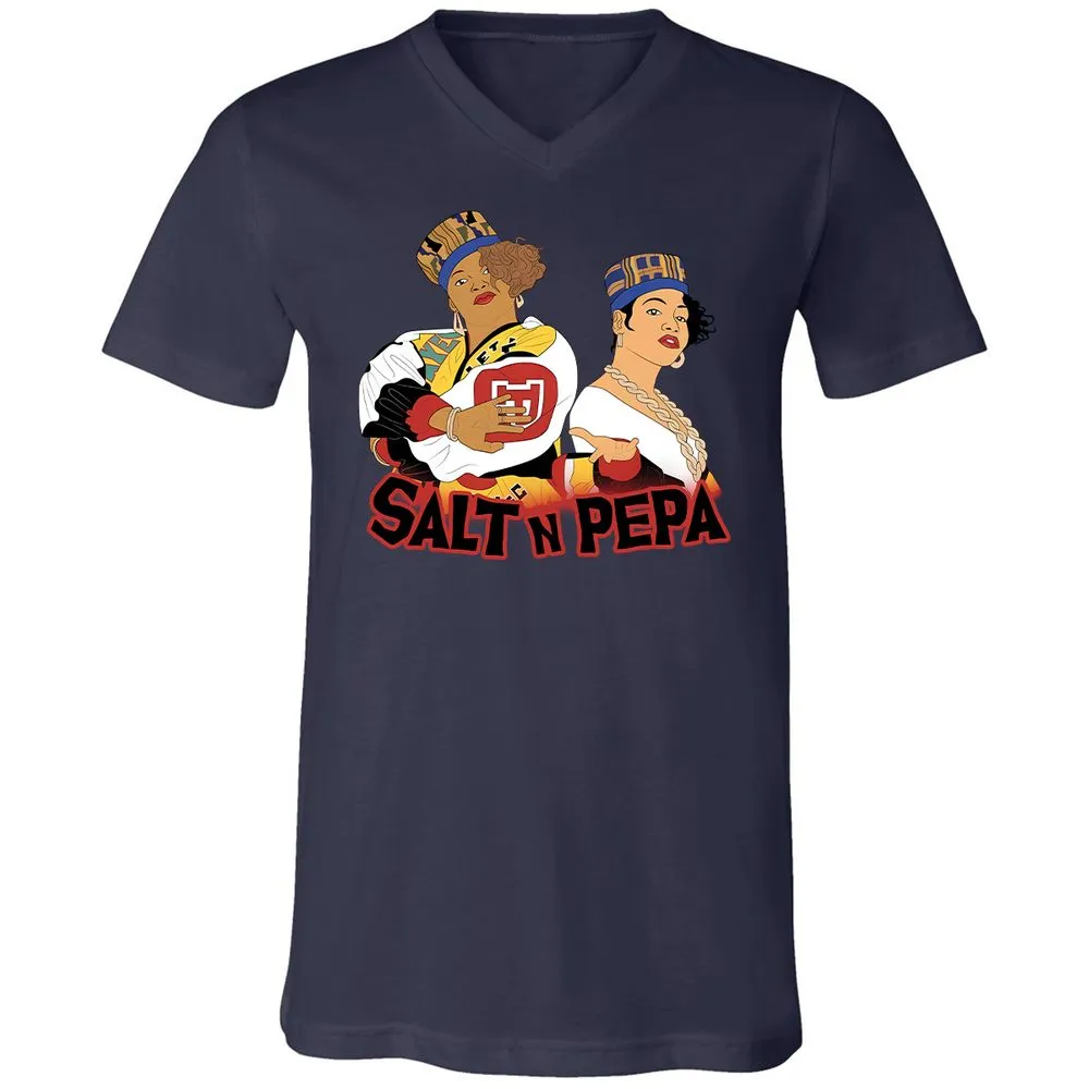 Unisex V-Neck T-Shirt - White - Navy - 9