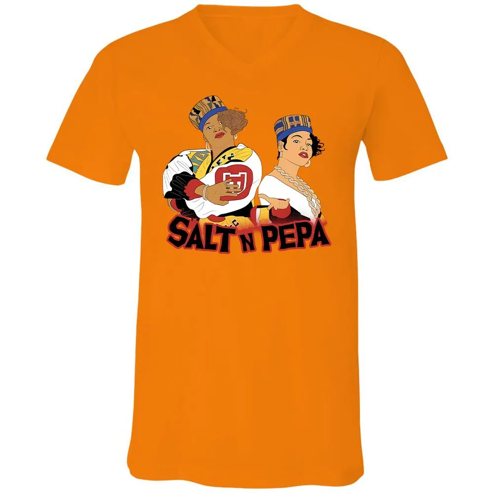 Unisex V-Neck T-Shirt - White - Orange - 11