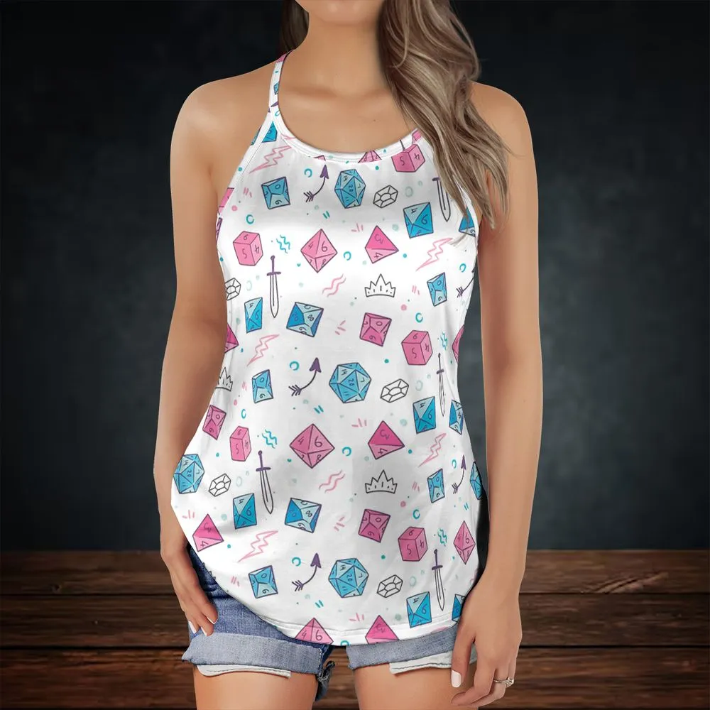 DnD Dice Pattern Cute Criss Cross Tank Top -  - 2