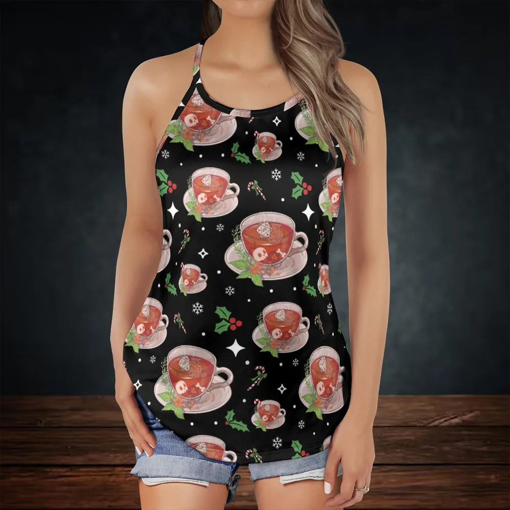 Cute DnD Christmas Tea Criss Cross Tank Top -  - 2