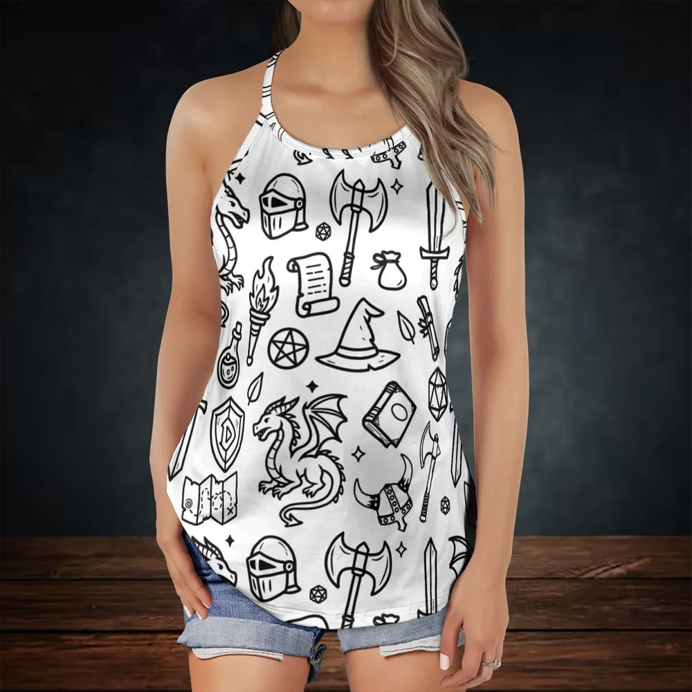 Fantasy Dragon Seamless Pattern Criss Cross Tank Top -  - 2