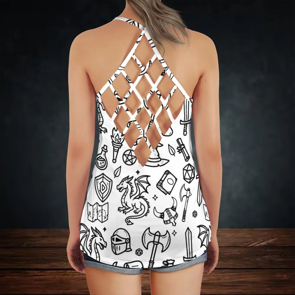 Fantasy Dragon Seamless Pattern Criss Cross Tank Top -  - 3