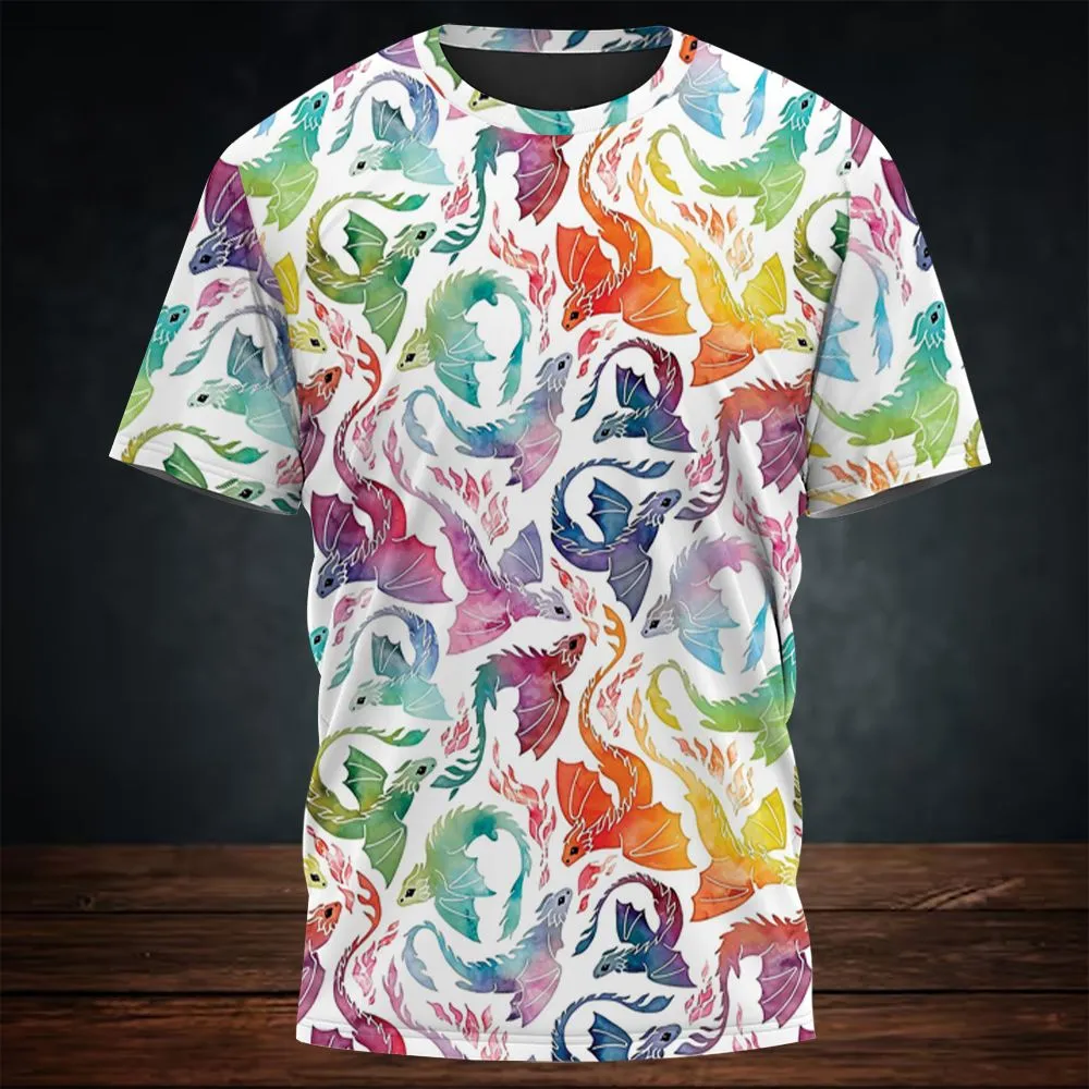 Dragon fire rainbow All-Over Print Unisex T-Shirt -  - 3