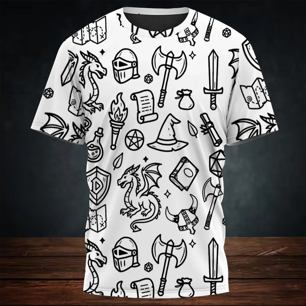 Fantasy Dragon Seamless Pattern All-Over Print Unisex T-Shirt -  - 3