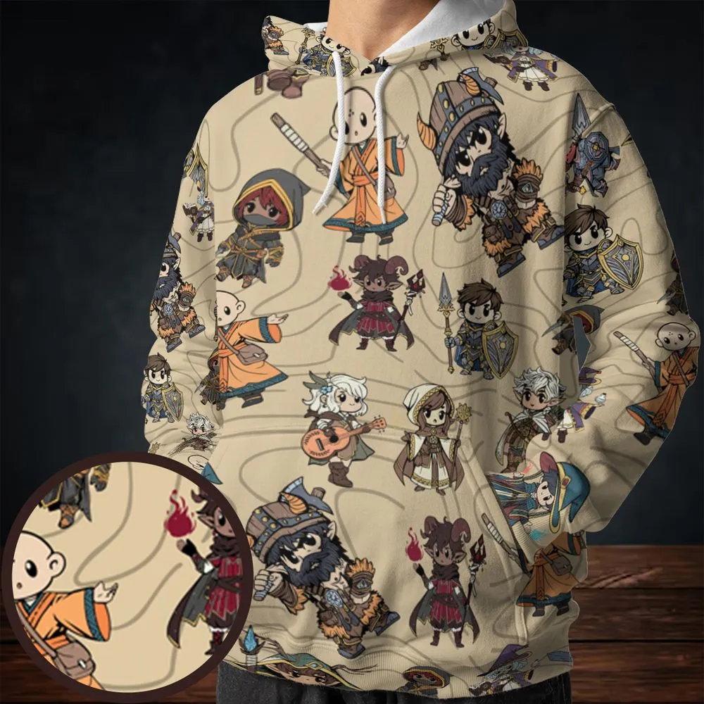 Chibi DnD Party – All Classes All-over Print Hoodie -  - 1