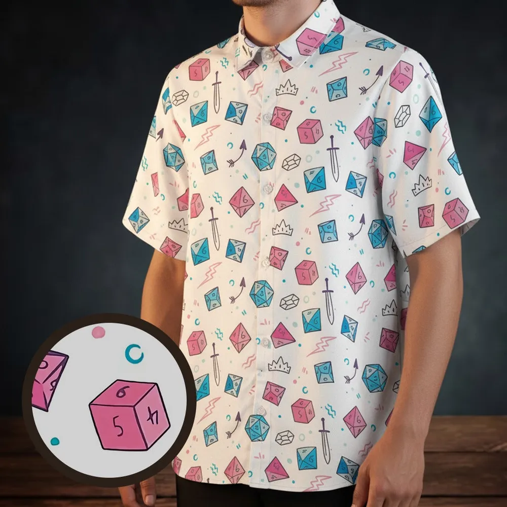 DnD Dice Pattern Cute Button Down Shirt - 1