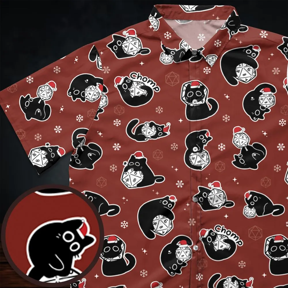 Christmas Black Cat Dice Button Down Shirt -  - 1