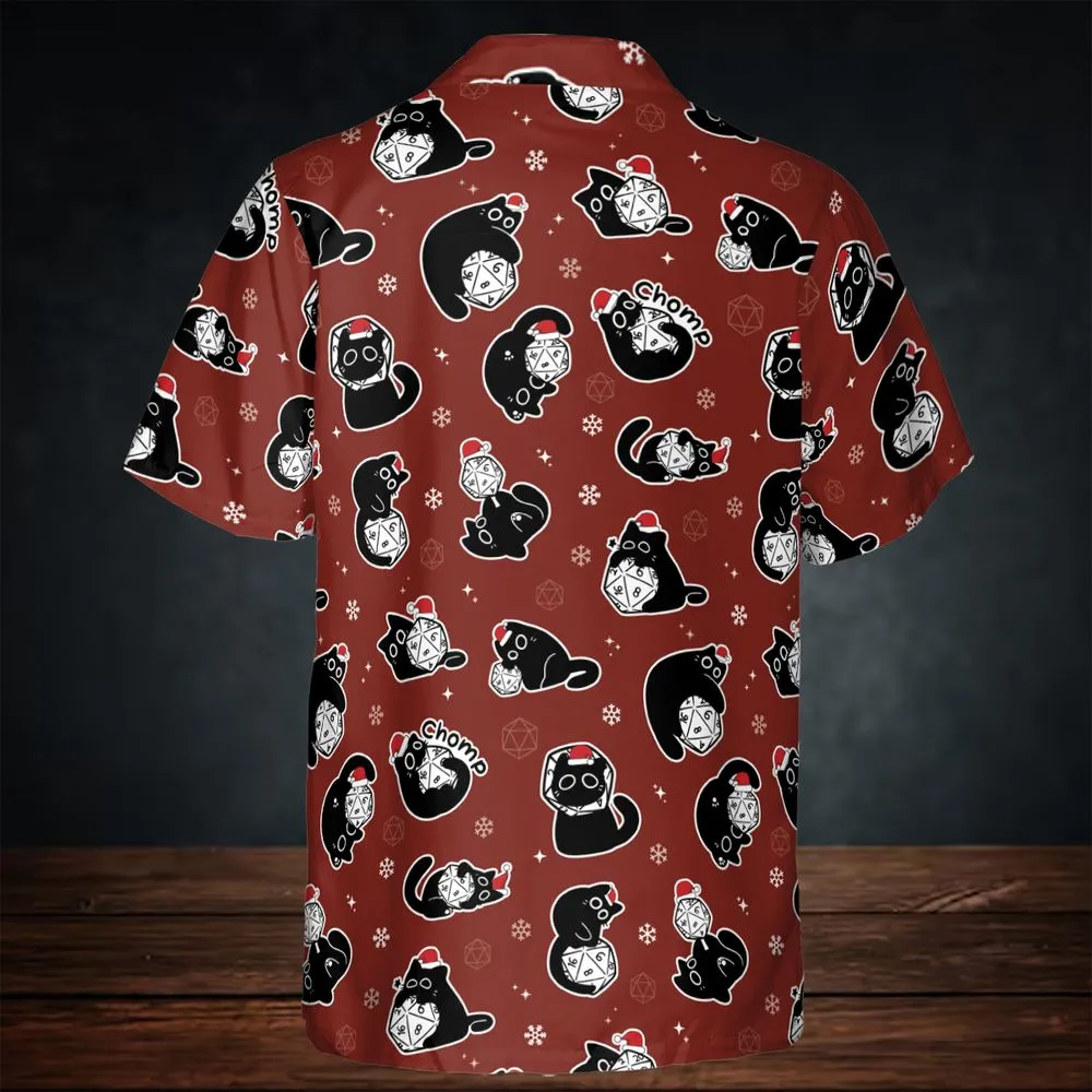 Christmas Black Cat Dice Button Down Shirt -  - 3