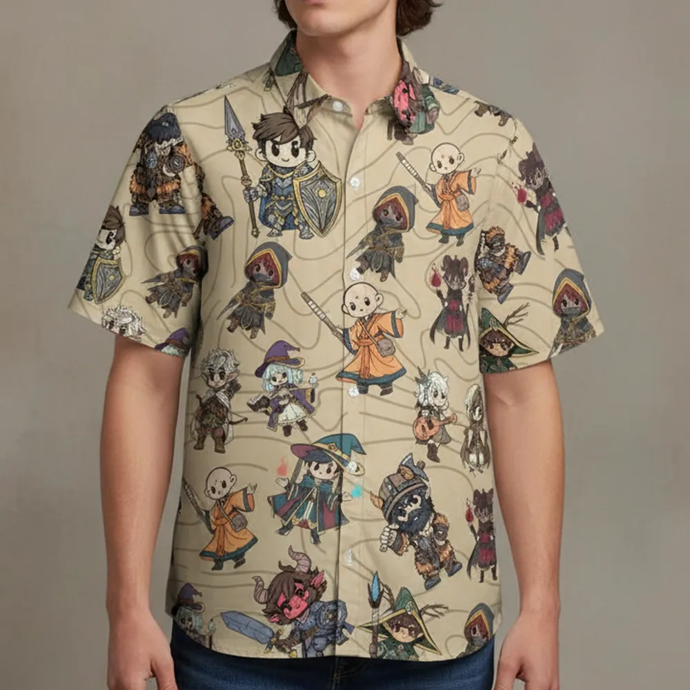 Chibi DnD Party – All Classes Button Down Shirt - 1