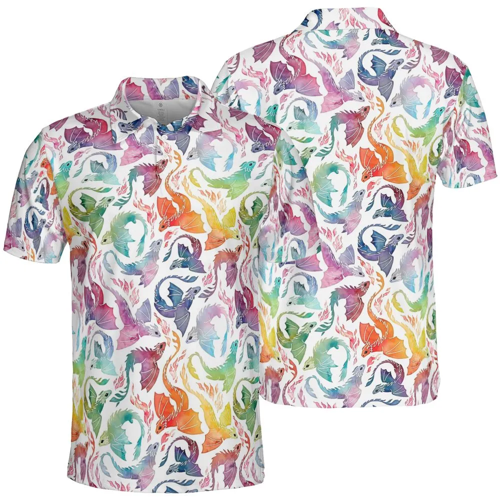Dragon fire rainbow AOP Men/Women Polo Shirt -  - 2