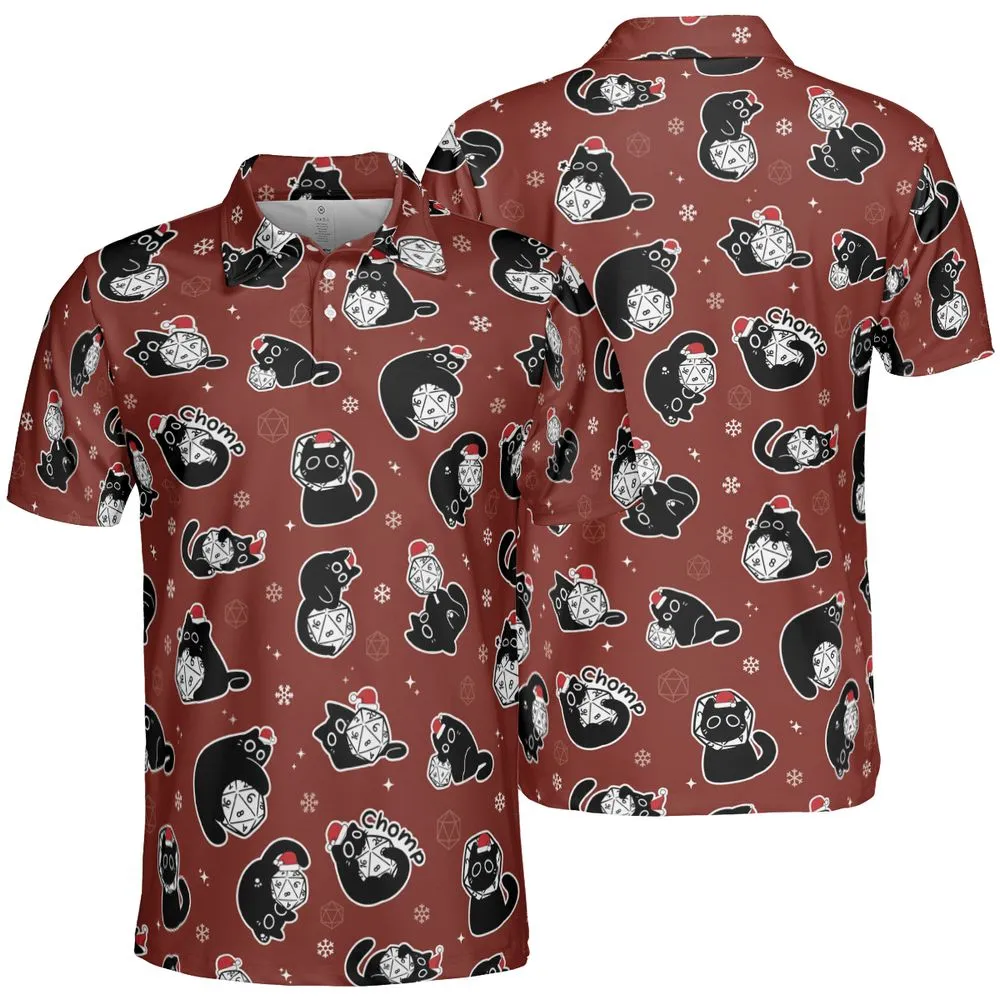 Christmas Black Cat Dice AOP Men/Women Polo Shirt -  - 2