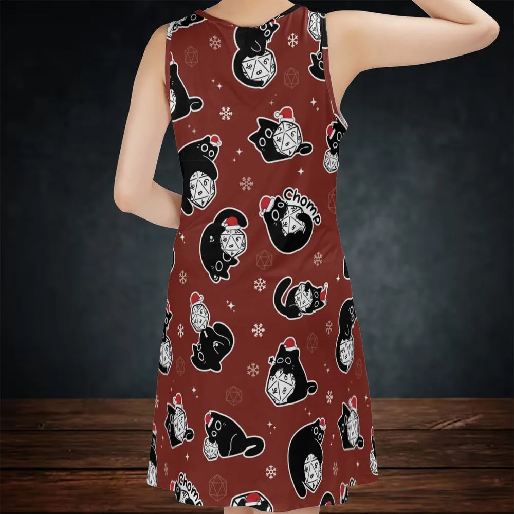Christmas Black Cat Dice Sleeveless Dress -  - 2