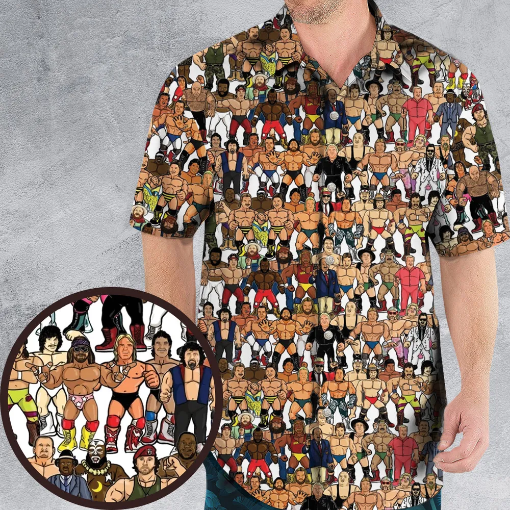 85-86 Wrestling Roster - Wrestling Hawaiian Shirt - 1