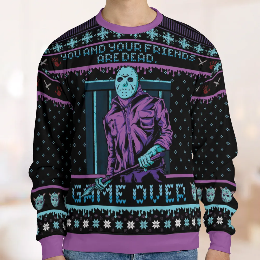 Game Over Friday the 13th Ugly Christmas Sweatshirt - 1