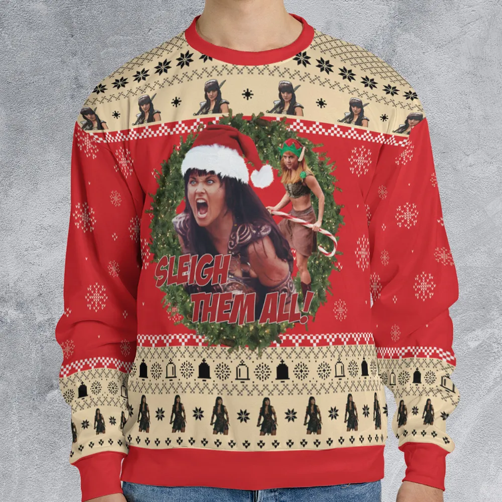 Sleigh Them All Xena Ugly Christmas Sweatshirt - 1