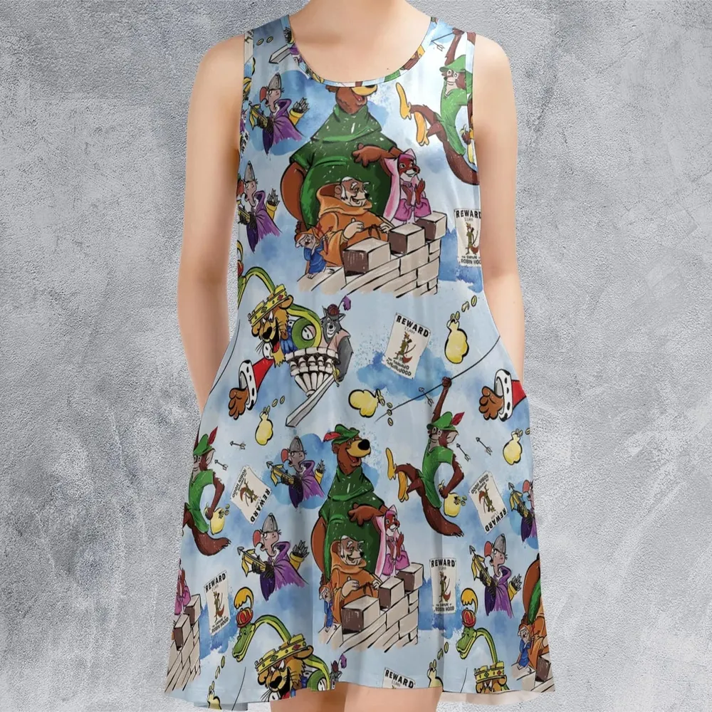 Robin Hood Characters Pattern Casual Sleeveless Dress - 2