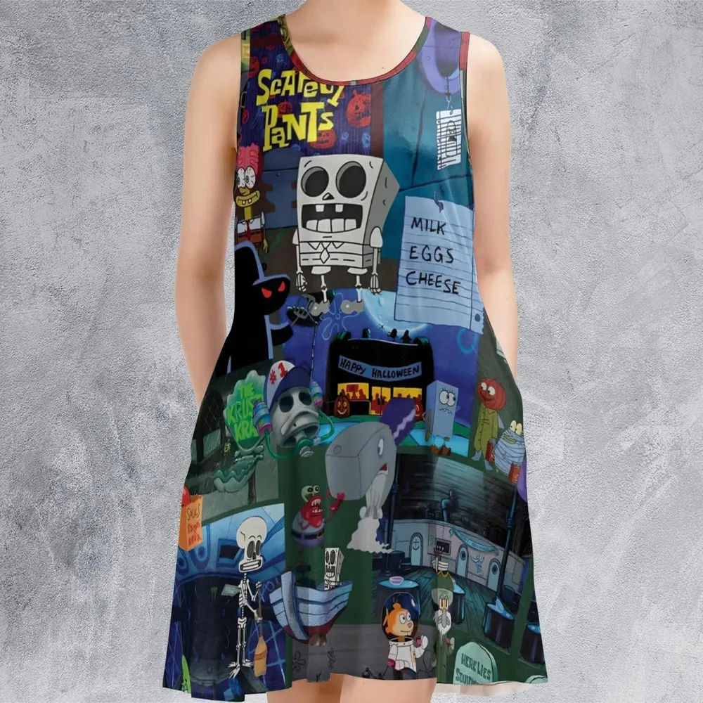 Scary Spongebob Squarepants Casual Sleeveless Dress - 2