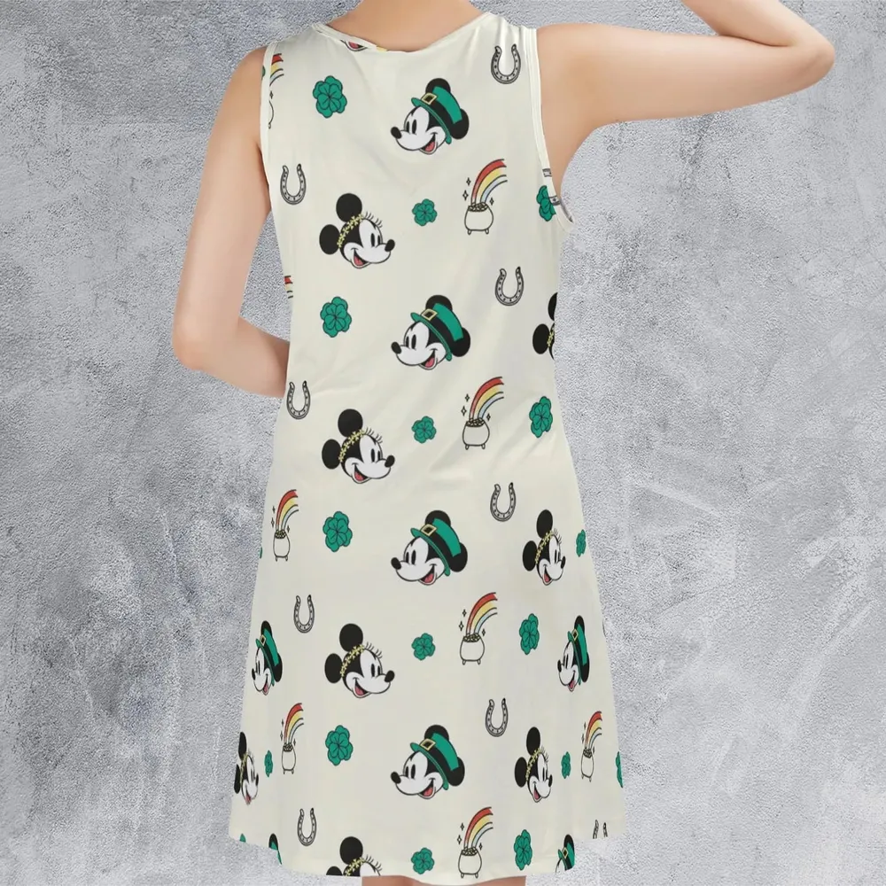Mickey and Minnie St. Patrick's  Day Pattern Casual Sleeveless Dress - 3