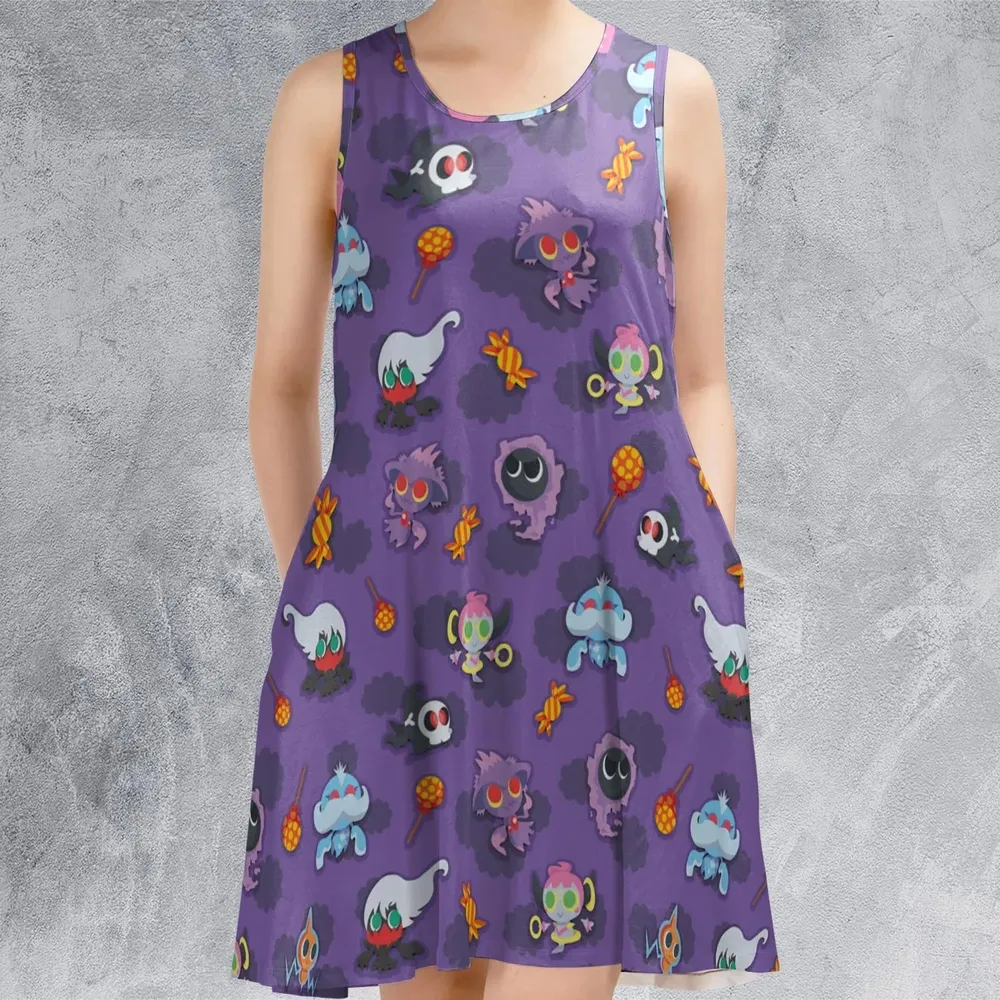 Team Purple Pokemon Pattern Casual Sleeveless Dress - 2