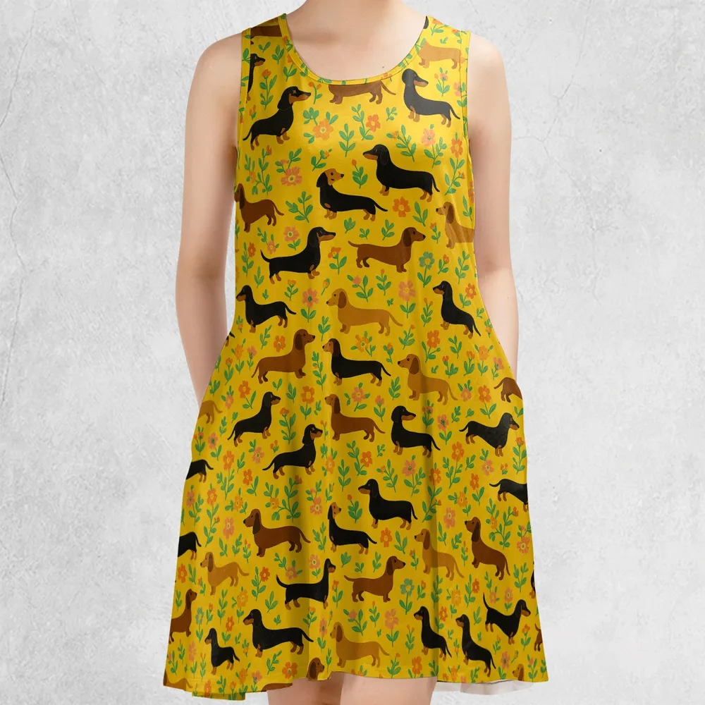 Dachshund Flower Casual Sleeveless Dress - 2