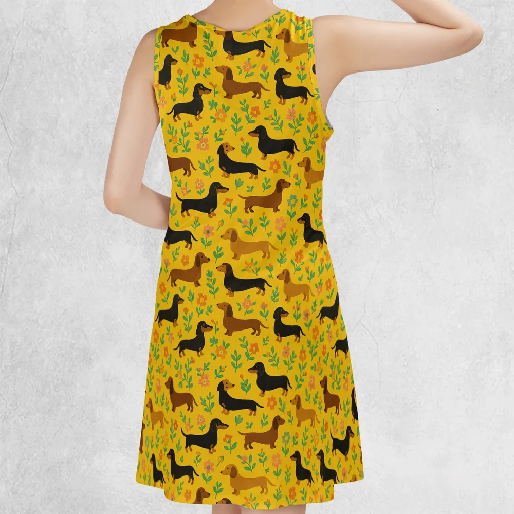 Dachshund Flower Casual Sleeveless Dress - 3