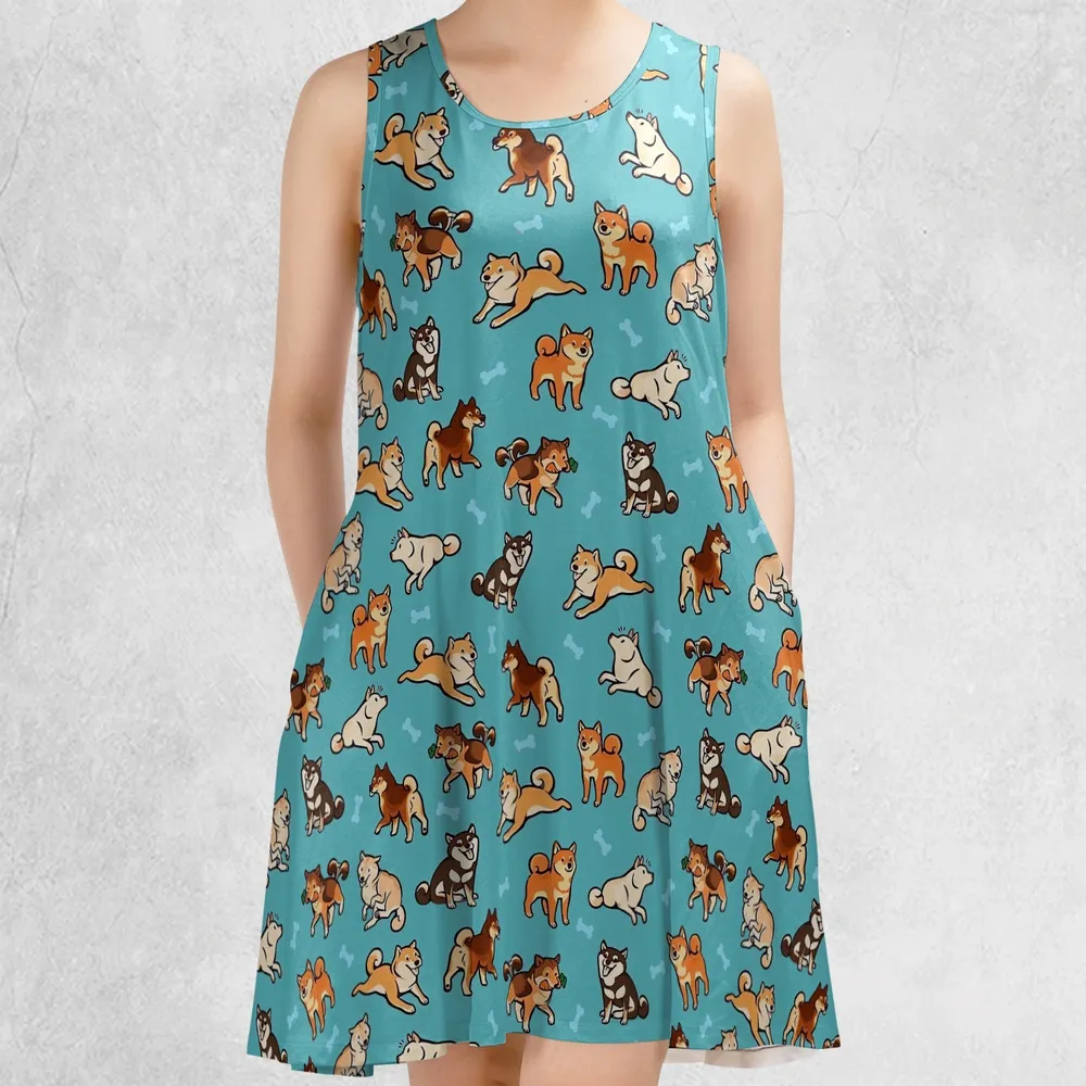 Shiba Dog Casual Sleeveless Dress - 2