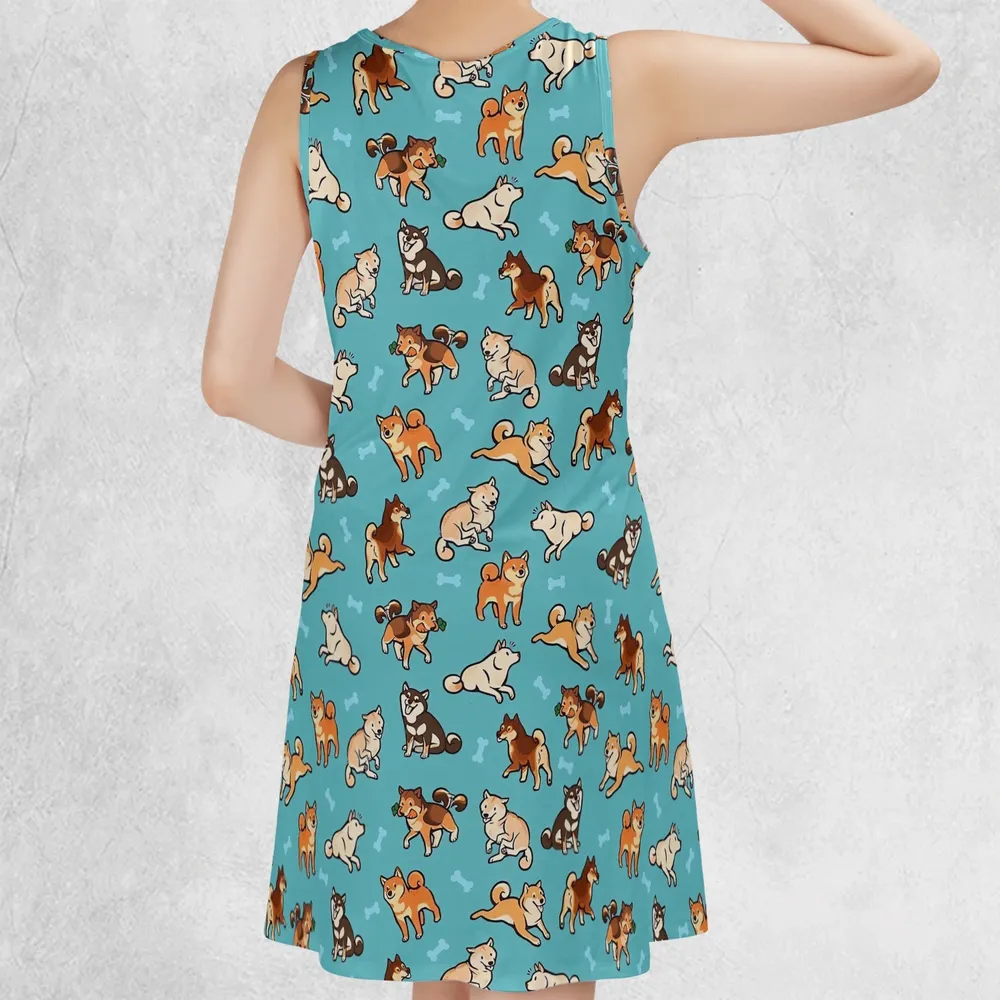 Shiba Dog Casual Sleeveless Dress - 3