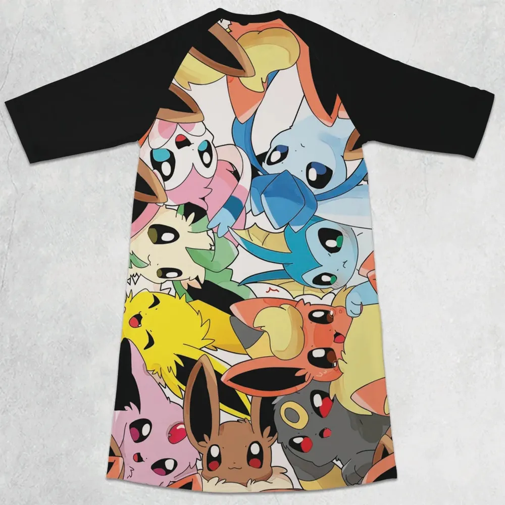 Cute Eevee Evolution Pokemon 3/4 Sleeve Raglan Dress - 2