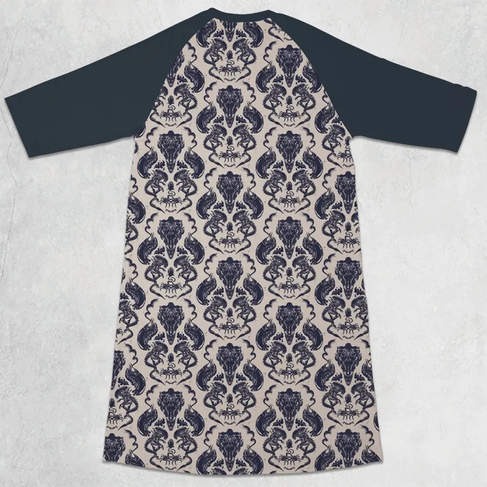 Alien Xenomorph Pattern 3/4 Sleeve Raglan Dress - 2