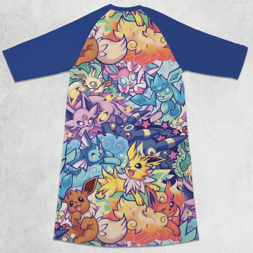 Evolutionary line of Eevee Pokemon 3/4 Sleeve Raglan Dress - 2