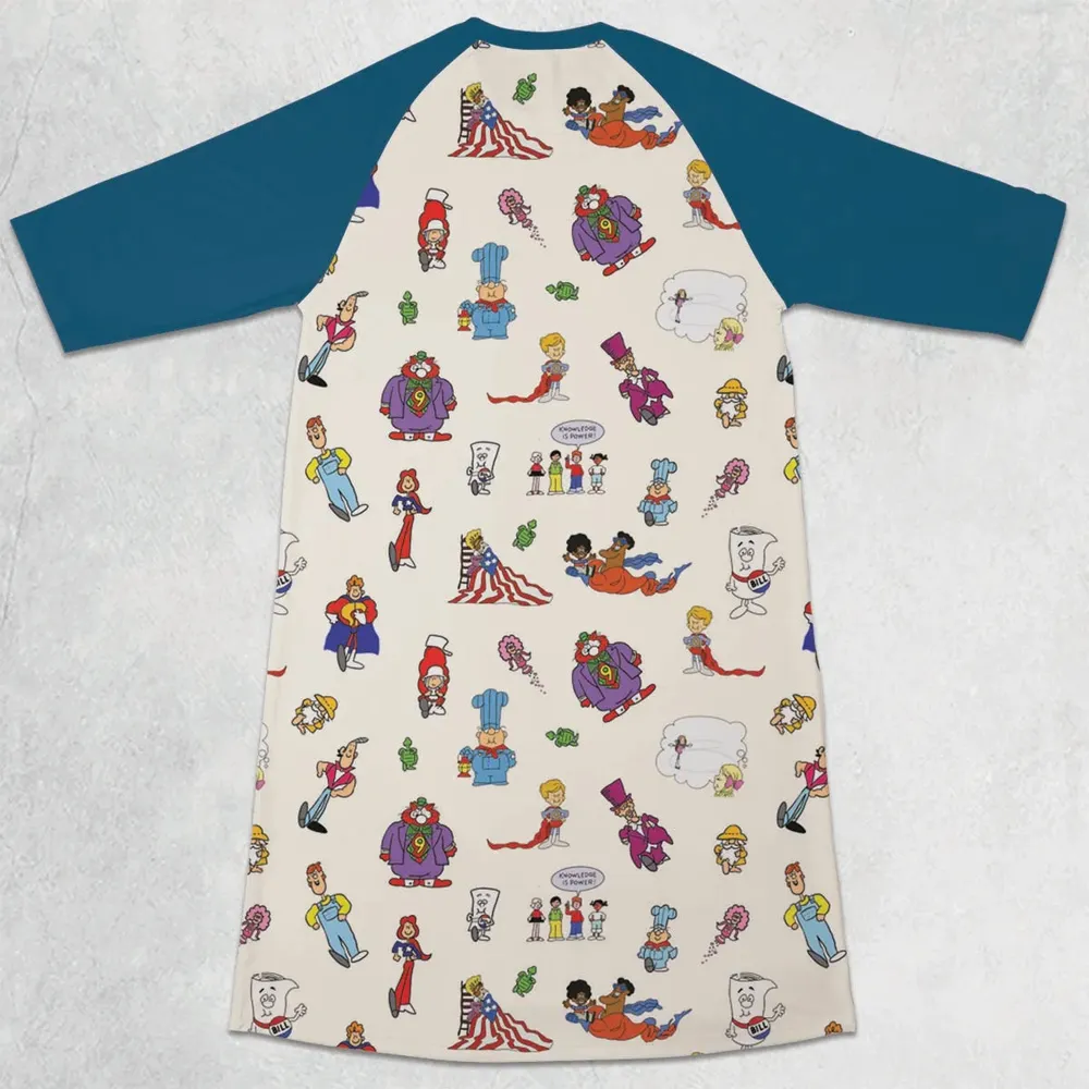 Schoolhouse Rock Characters 3/4 Sleeve Raglan Dress - 2