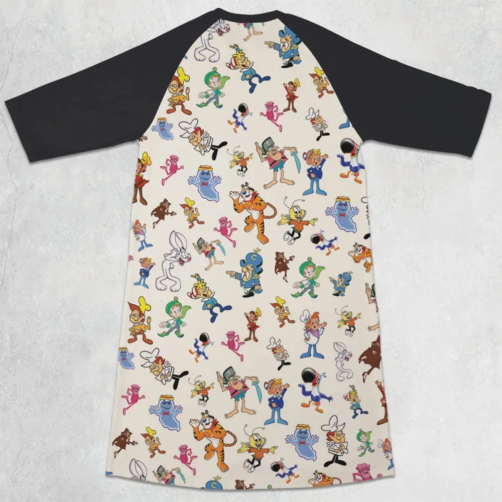 80s 90s Commercial Mascot Cereal 3/4 Sleeve Raglan Dress - 2
