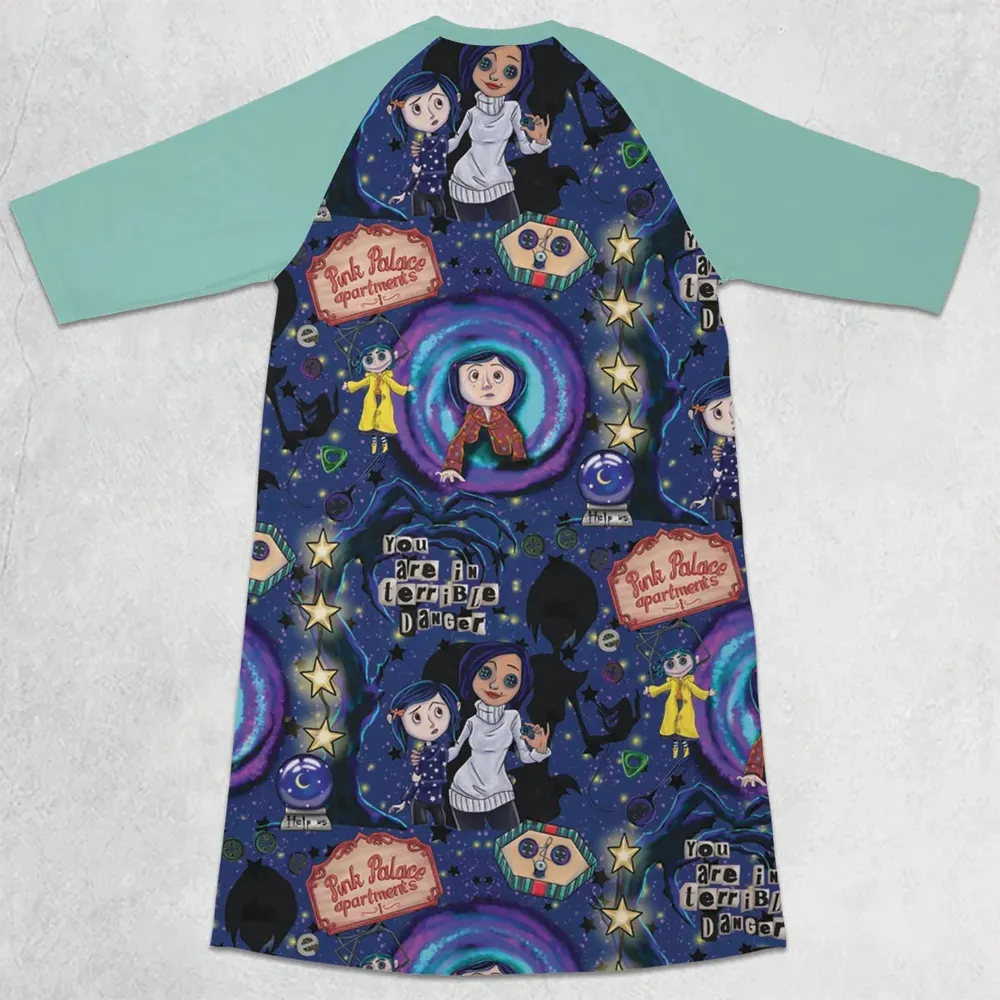 Buttons Everywhere Coraline 3/4 Sleeve Raglan Dress - 2