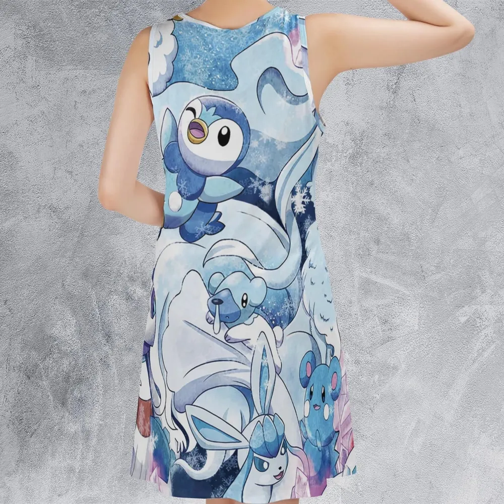 Winter Friends Pokemon Pattern Casual Sleeveless Dress - 3