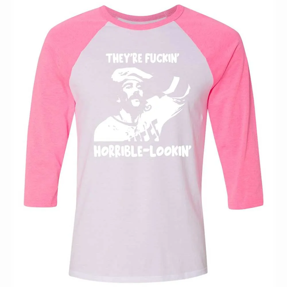 Unisex 3/4 Baseball Tee - DYE3NCBR - White/Neon Pink - 12