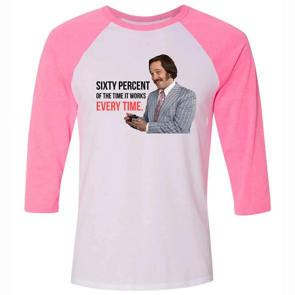 Unisex 3/4 Baseball Tee - QDFXNKDV - White/Neon Pink - 12