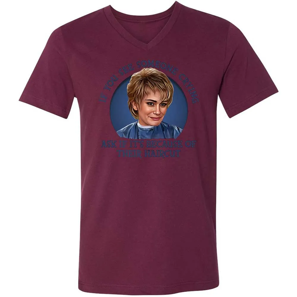 Unisex V-Neck T-Shirt - 8CP7PL58 - Maroon - 14