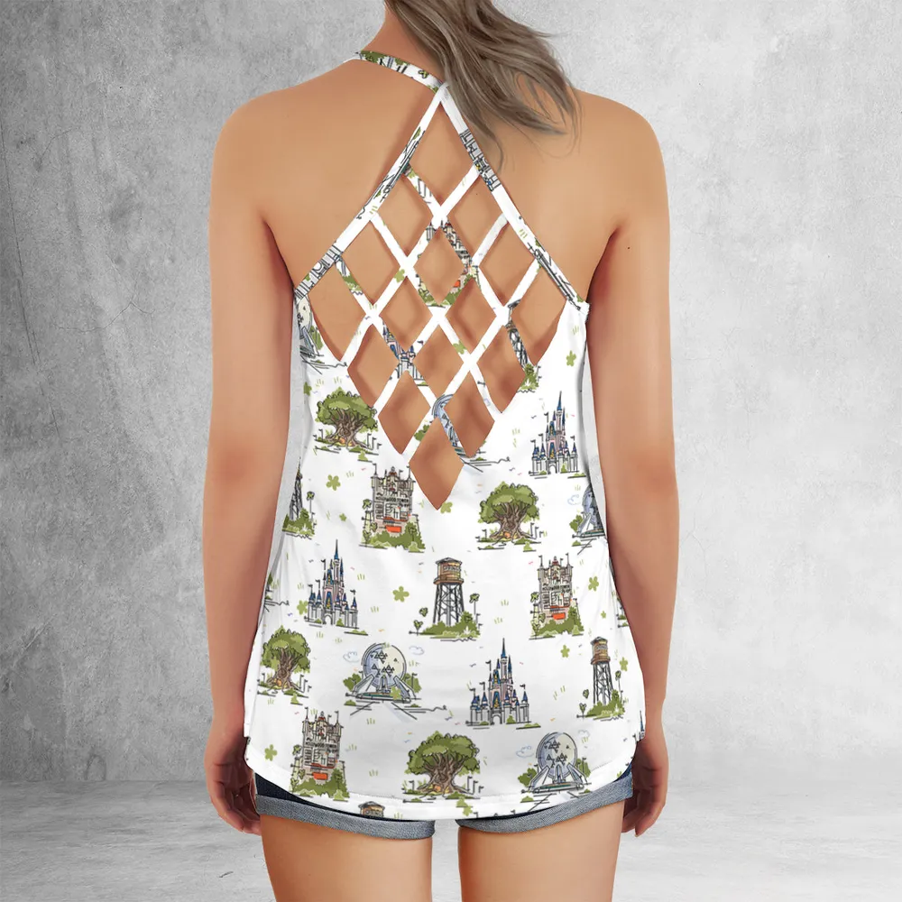 Theme Park Collage Criss Cross Tank Top - 3