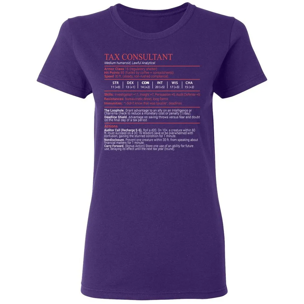 Tax Consultant Stats Block Women's T-Shirt - Purple - 10