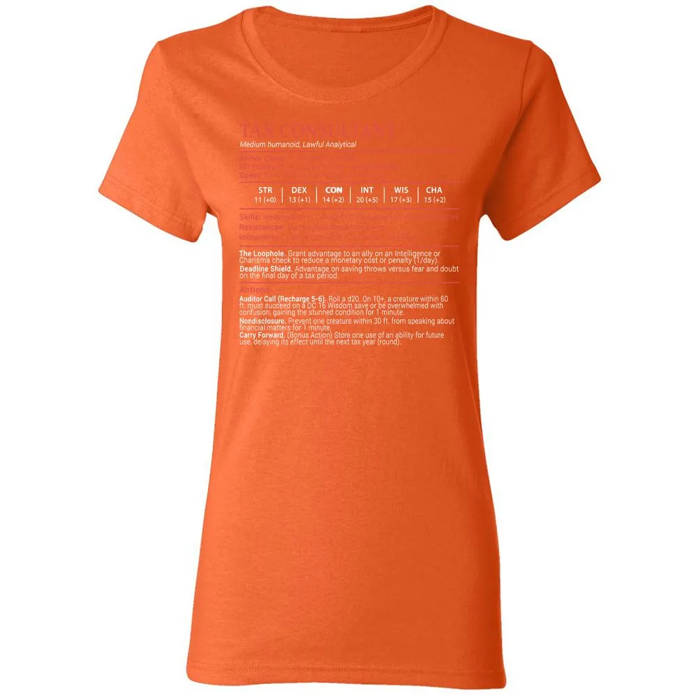 Tax Consultant Stats Block Women's T-Shirt - Orange - 12