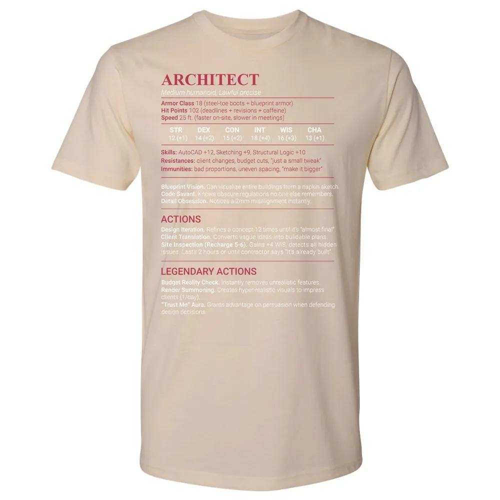 Architect Stats Premium Unisex T-Shirt - Cream - 20