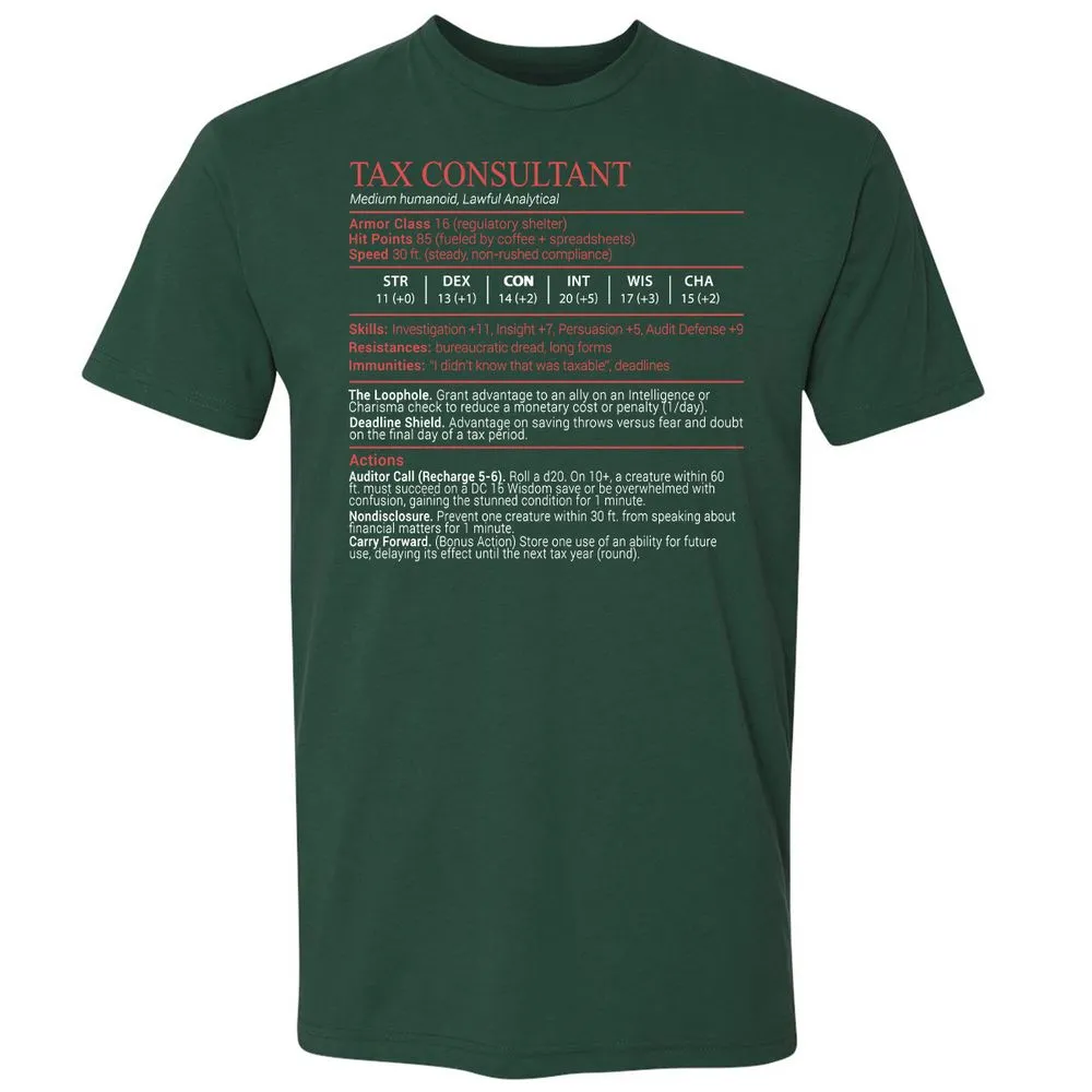 Tax Consultant Stats Block Premium Unisex T-Shirt - Forest Green - 3