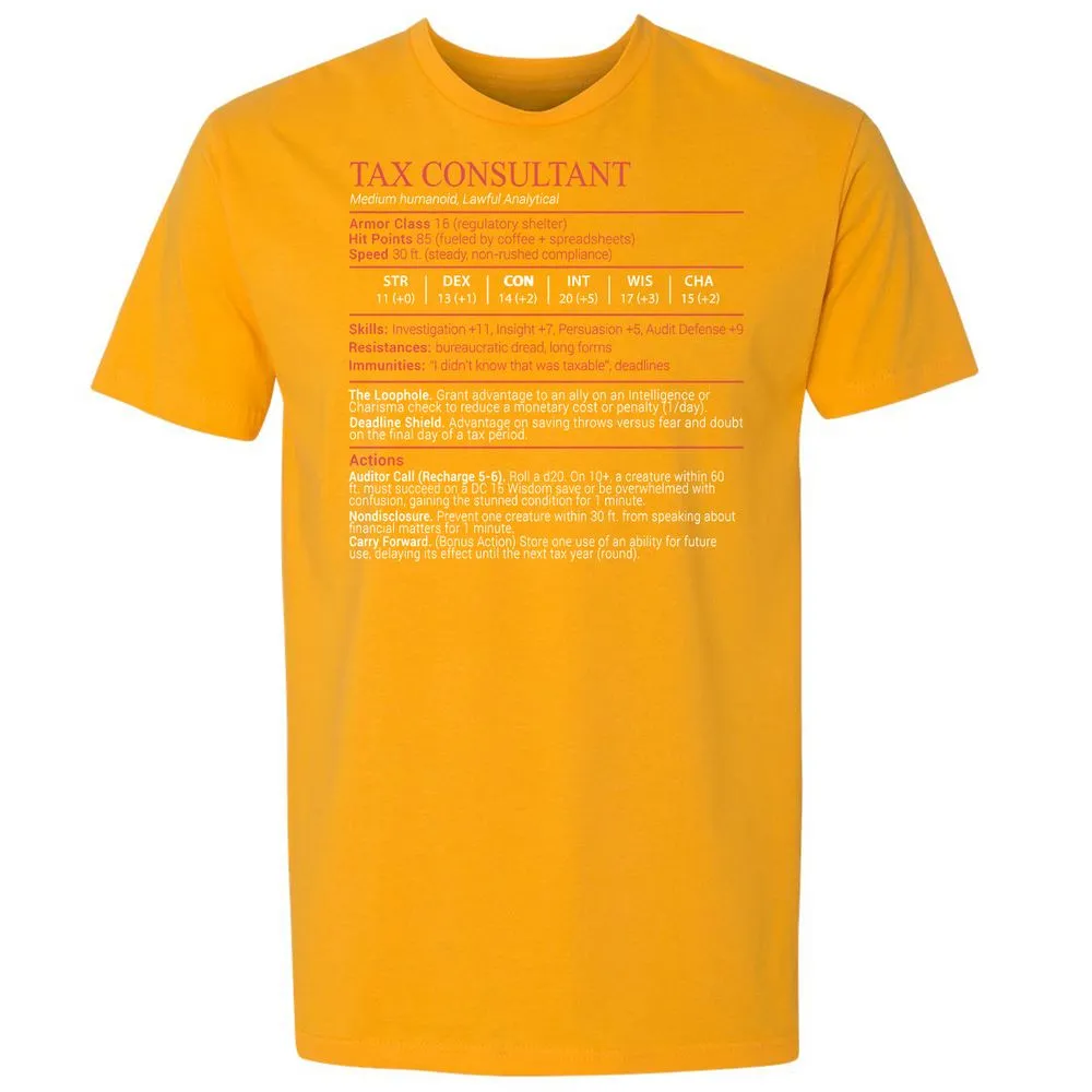 Tax Consultant Stats Block Premium Unisex T-Shirt - Gold - 18