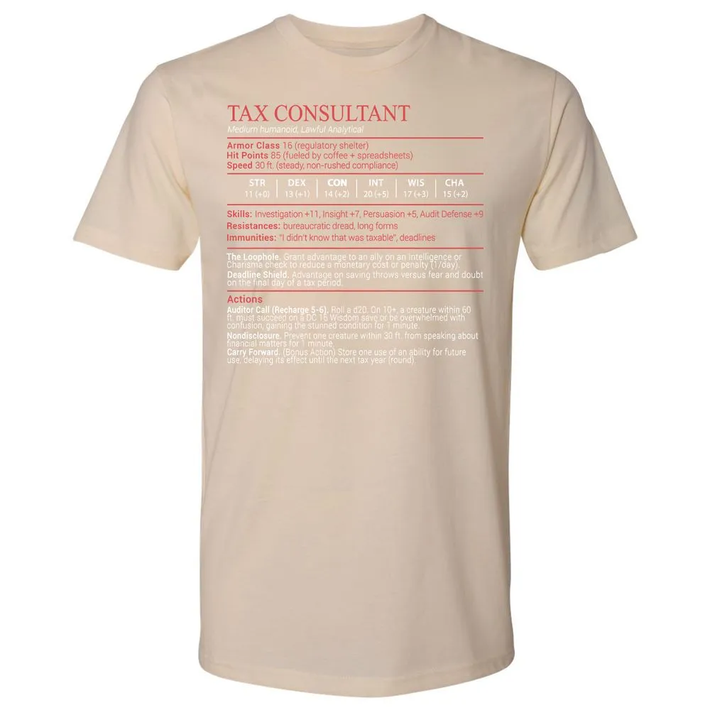 Tax Consultant Stats Block Premium Unisex T-Shirt - Cream - 20