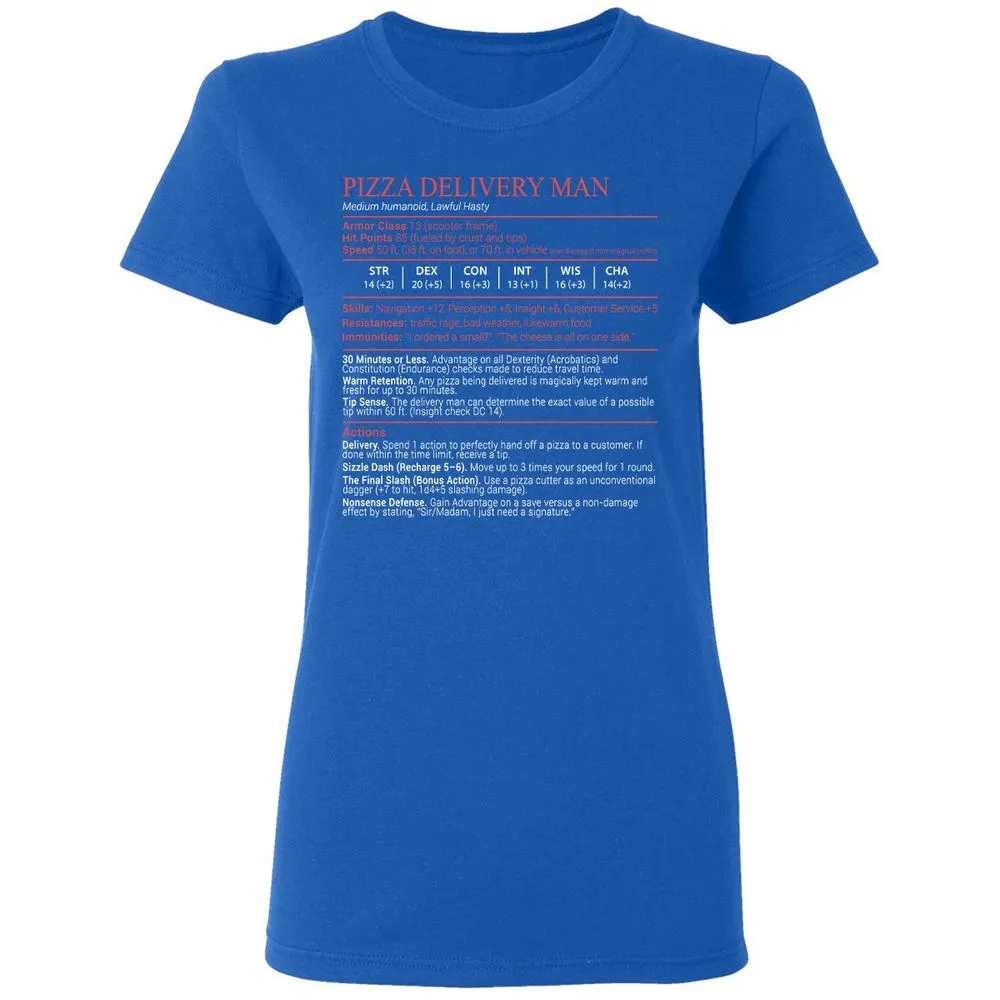 Pizza Delivery Man Stats Block Women's T-Shirt - Royal - 3