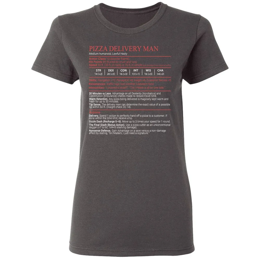 Pizza Delivery Man Stats Block Women's T-Shirt - Charcoal - 4