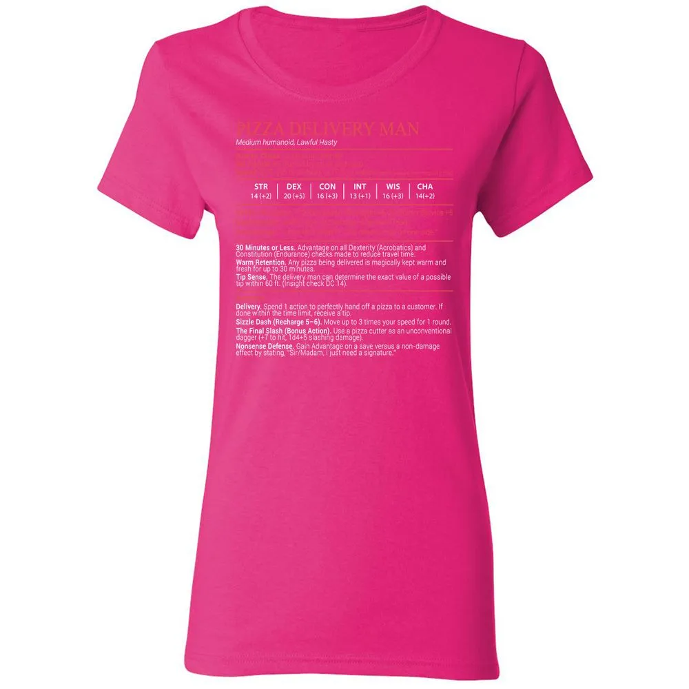 Pizza Delivery Man Stats Block Women's T-Shirt - Heliconia - 5