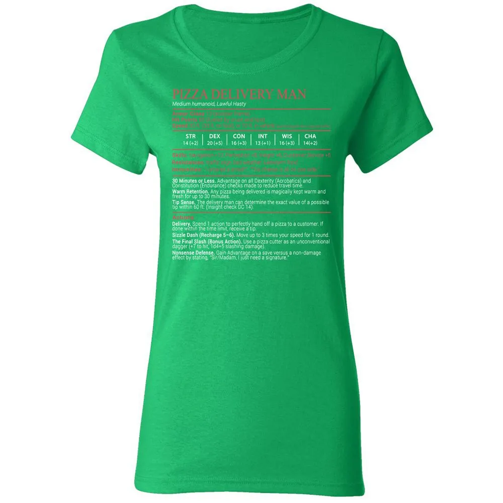 Pizza Delivery Man Stats Block Women's T-Shirt - Irish Green - 7