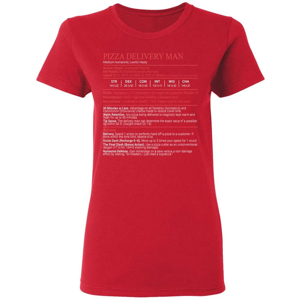 Pizza Delivery Man Stats Block Women's T-Shirt - Red - 9