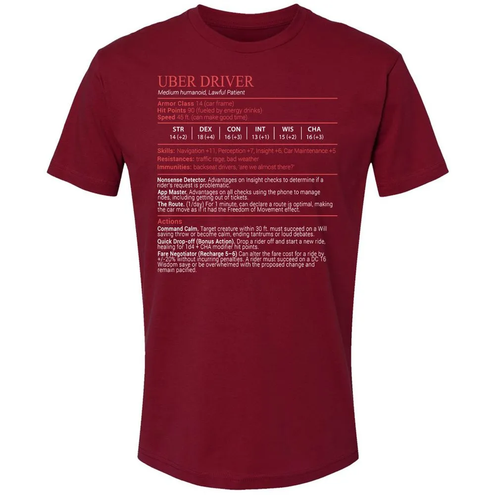 Uber Driver Stats Block Premium Unisex T-Shirt - Cardinal - 11